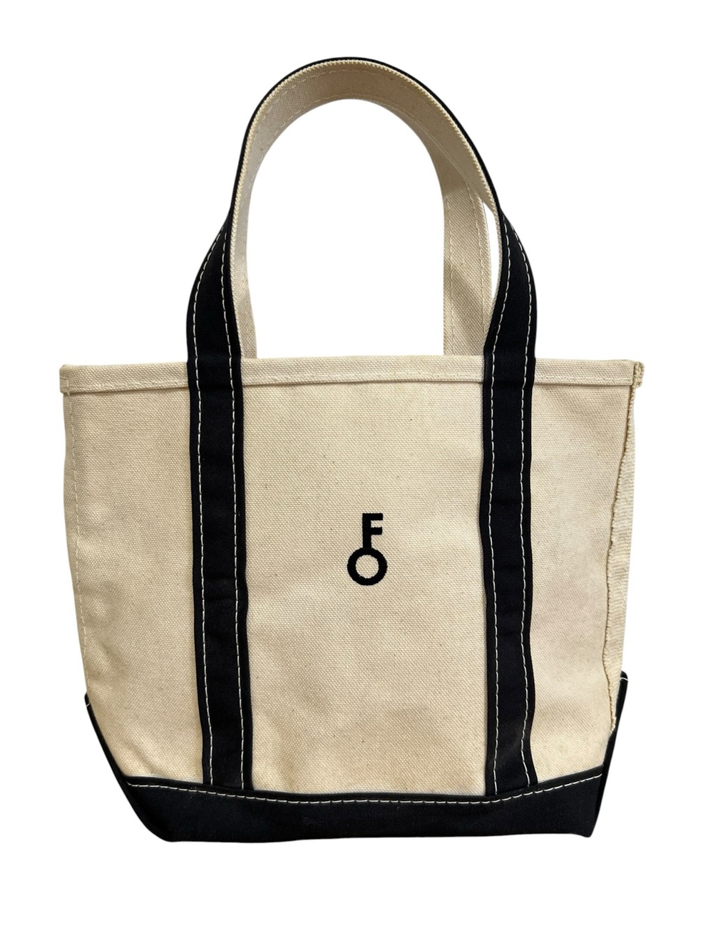 L.L. Bean Boat and Tote Canvas Bag Black Trim Embroidery Detail Medium USA